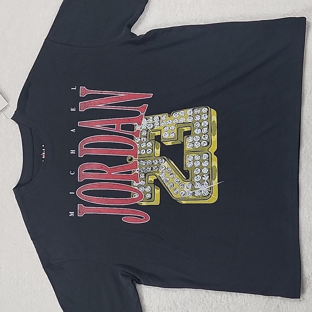Nike Air Jordan Heritage Logo Short Sleeve Loose Fit Black Tee Shirt Brand New - Picture 7 of 13